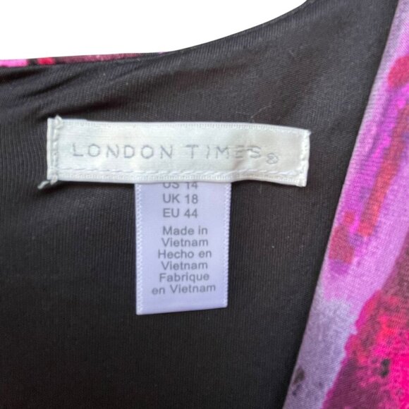 London Times Twist Front Long Sleeve Asymmetric Hem Dress Pink Purple Sz 14 - Picture 6 of 15
